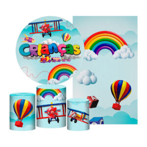 Kit Casado Dia das Crianças Painel Redondo Trio Capas Cilindro Retangular
