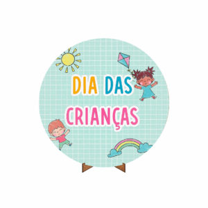 Painel Redondo 3D Dia das Crianças Tecido 50cm X 50cm Com Suporte MDF