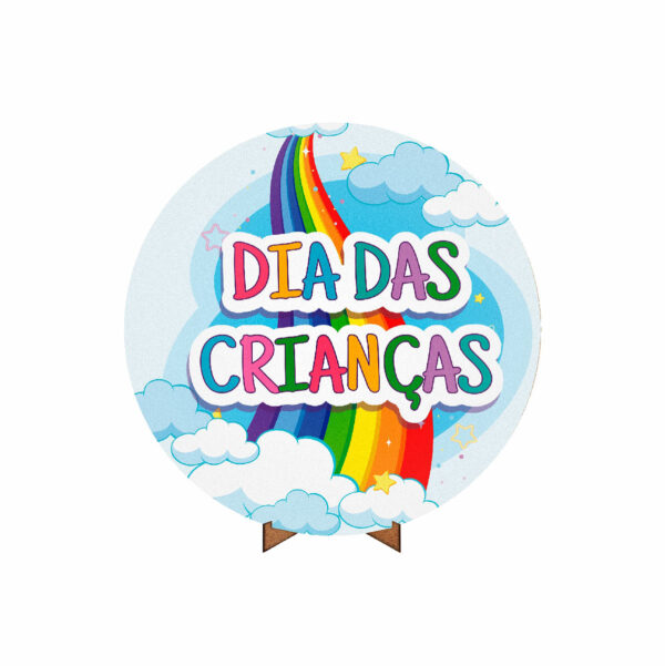 Painel Redondo 3D Dia das Crianças Tecido 50cm X 50cm Com Suporte MDF