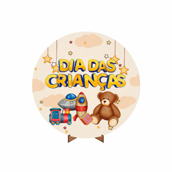 Painel Redondo 3D Dia das Crianças Tecido 50cm X 50cm Com Suporte MDF