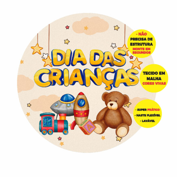 Painel Redondo 3D Dia das Crianças Abre Fácil 1,50m X 1,50m
