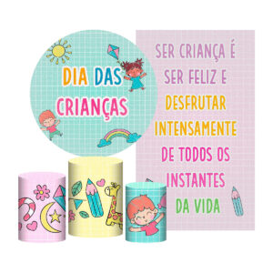 Kit Casado Dia das Crianças Painel Redondo Trio Capas Cilindro Retangular