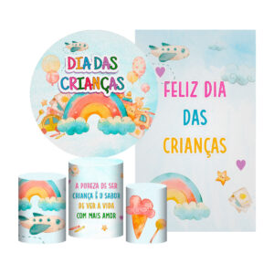 Kit Casado Dia das Crianças Painel Redondo Trio Capas Cilindro Retangular