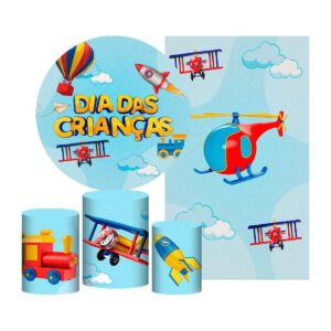 Kit Casado Dia das Crianças Painel Redondo Trio Capas Cilindro Retangular