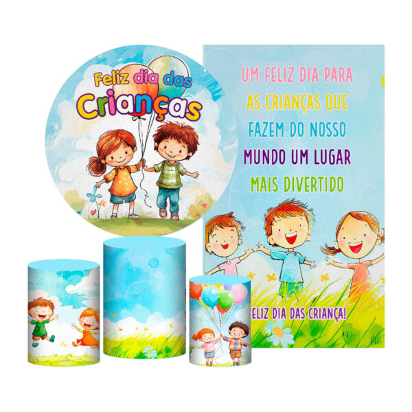 Kit Casado Dia das Crianças Painel Redondo Trio Capas Cilindro Retangular