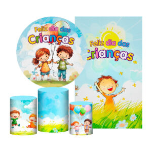 Kit Casado Dia das Crianças Painel Redondo Trio Capas Cilindro Retangular
