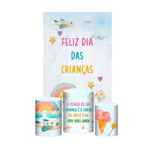 Kit Casado Dia das Crianças Trio Capa Cilindro Retangular Tecido