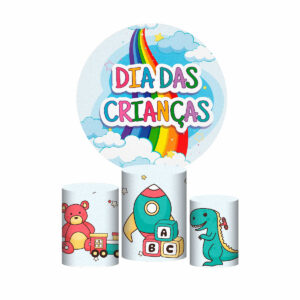 Trio Capa Cilindro + Painel Redondo 3D Dia das Crianças 1,50m Veste Fácil