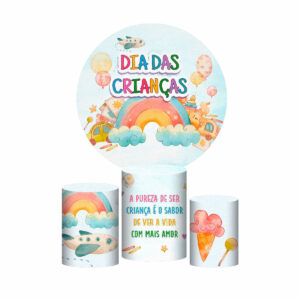 Trio Capa Cilindro + Painel Redondo 3D Dia das Crianças 1,50m Veste Fácil