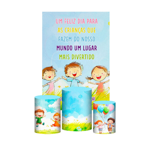 Kit Casado Dia das Crianças Trio Capa Cilindro Retangular Tecido