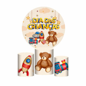 Trio Capa Cilindro + Painel Redondo 3D Dia das Crianças 1,50m Veste Fácil