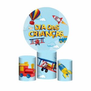 Trio Capa Cilindro + Painel Redondo 3D Dia das Crianças 1,50m Veste Fácil