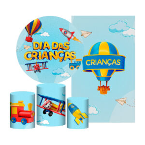Kit Casado Dia das Crianças Painel Redondo Trio Capas Cilindro Retangular