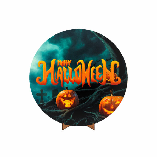Painel Redondo 3D Halloween Tecido 50cm X 50cm Com Suporte MDF