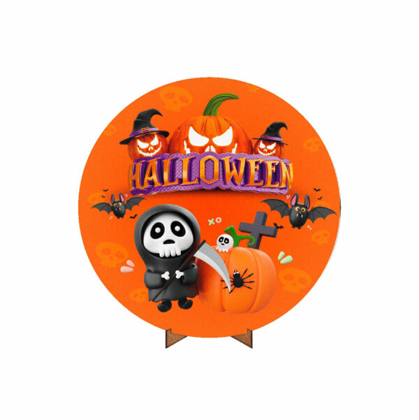 Painel Redondo 3D Halloween Tecido 50cm X 50cm Com Suporte MDF