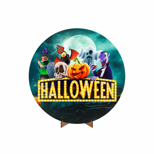 Painel Redondo 3D Halloween Tecido 50cm X 50cm Com Suporte MDF