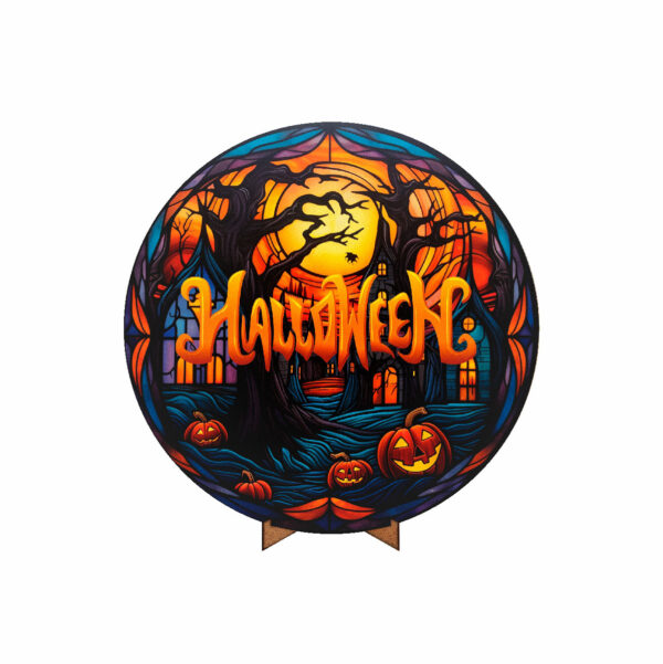 Painel Redondo 3D Halloween Tecido 50cm X 50cm Com Suporte MDF