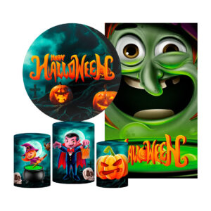 Kit Casado Halloween Painel Redondo Trio Capas Cilindro Retangular