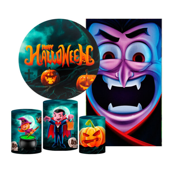 Kit Casado Halloween Painel Redondo Trio Capas Cilindro Retangular