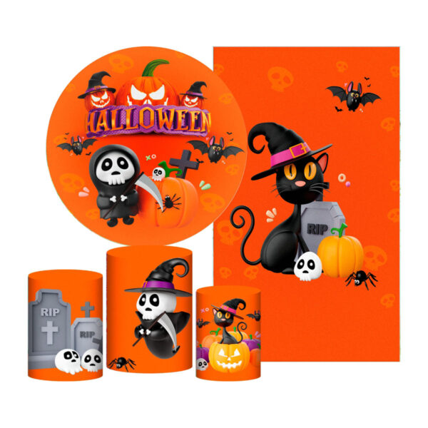 Kit Casado Halloween Painel Redondo Trio Capas Cilindro Retangular