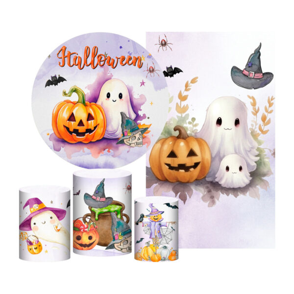 Kit Casado Halloween Painel Redondo Trio Capas Cilindro Retangular
