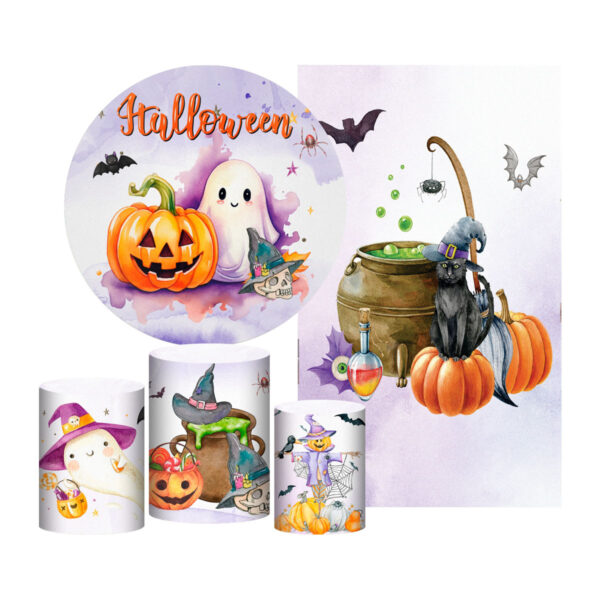 Kit Casado Halloween Painel Redondo Trio Capas Cilindro Retangular