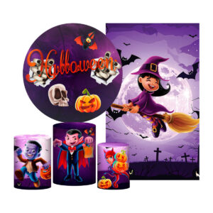 Kit Casado Halloween Painel Redondo Trio Capas Cilindro Retangular