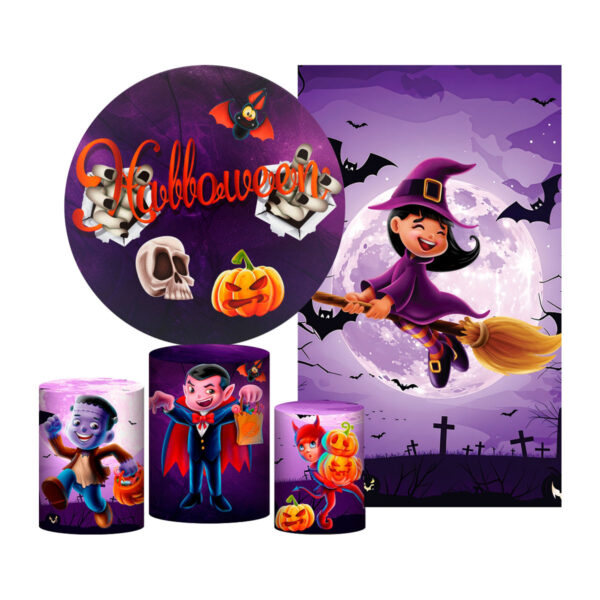Kit Casado Halloween Painel Redondo Trio Capas Cilindro Retangular