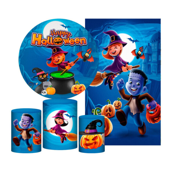 Kit Casado Halloween Painel Redondo Trio Capas Cilindro Retangular