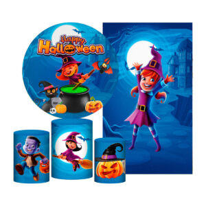 Kit Casado Halloween Painel Redondo Trio Capas Cilindro Retangular