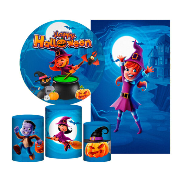 Kit Casado Halloween Painel Redondo Trio Capas Cilindro Retangular