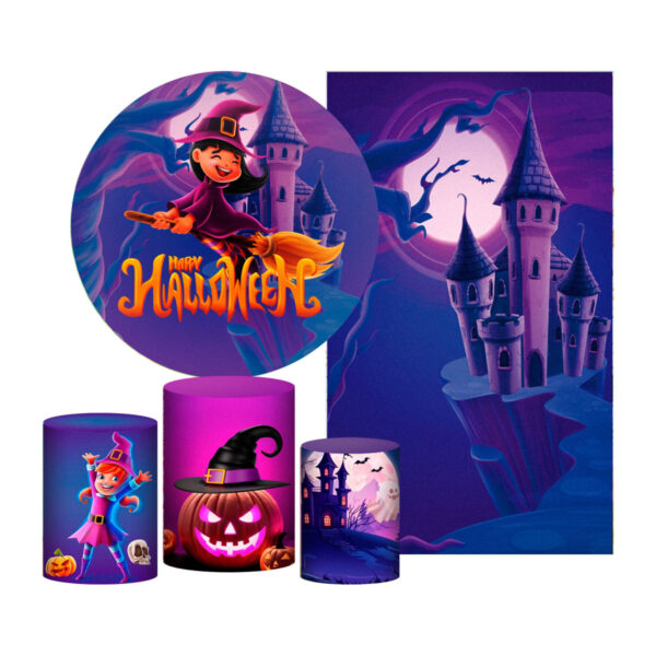Kit Casado Halloween Painel Redondo Trio Capas Cilindro Retangular