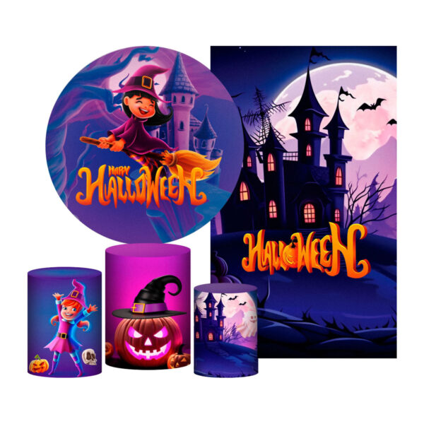 Kit Casado Halloween Painel Redondo Trio Capas Cilindro Retangular