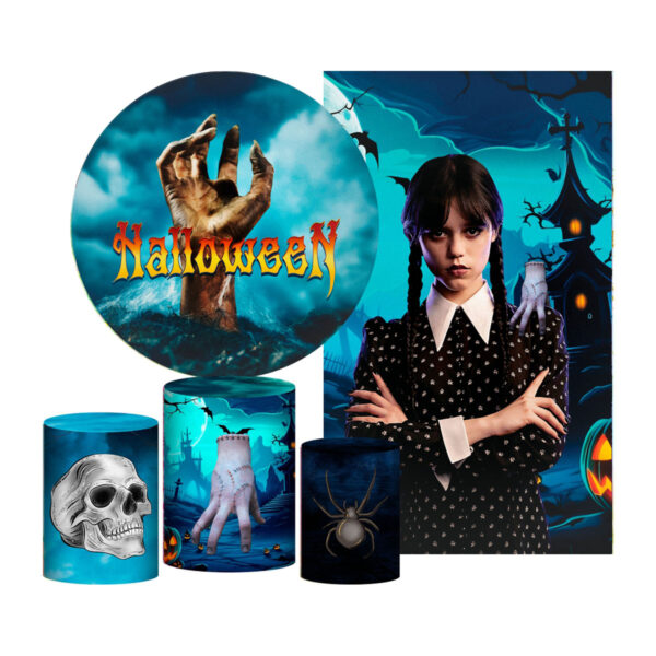 Kit Casado Halloween Painel Redondo Trio Capas Cilindro Retangular