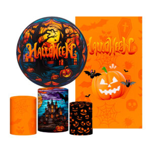 Kit Casado Halloween Painel Redondo Trio Capas Cilindro Retangular