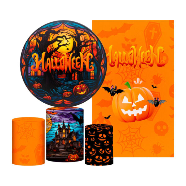Kit Casado Halloween Painel Redondo Trio Capas Cilindro Retangular