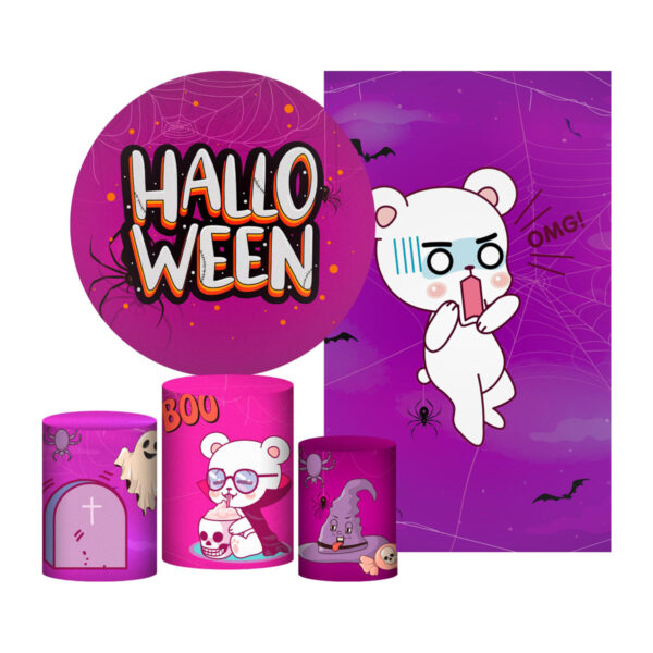 Kit Casado Halloween Painel Redondo Trio Capas Cilindro Retangular
