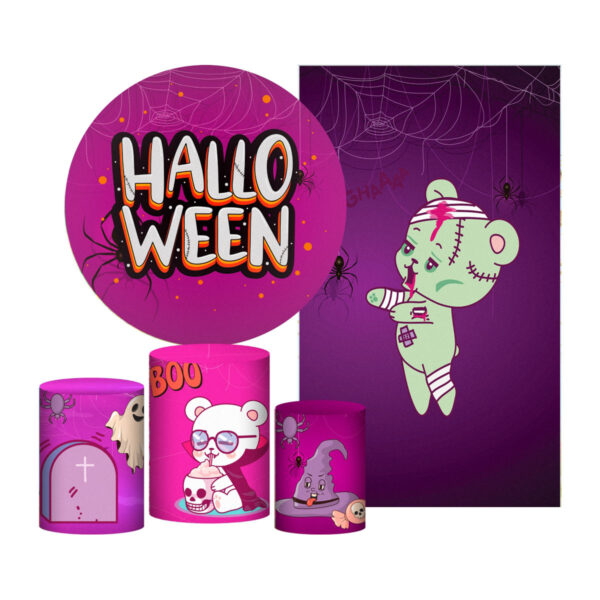 Kit Casado Halloween Painel Redondo Trio Capas Cilindro Retangular