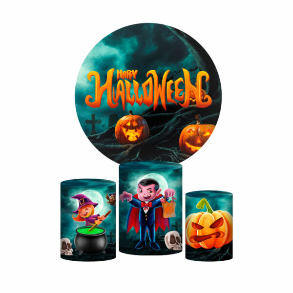 Trio Capa Cilindro + Painel Redondo 3D Halloween 1,50m Veste Fácil