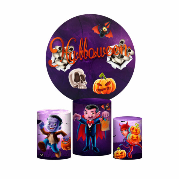 Trio Capa Cilindro + Painel Redondo 3D Halloween 1,50m Veste Fácil