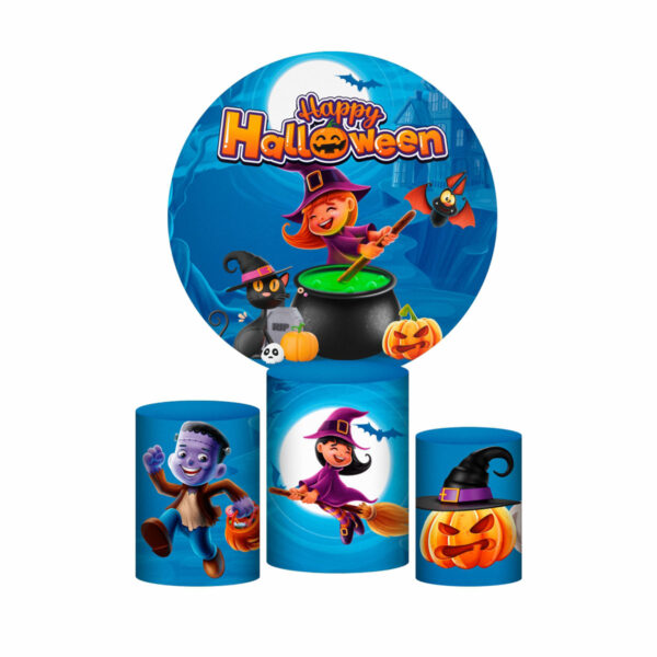 Trio Capa Cilindro + Painel Redondo 3D Halloween 1,50m Veste Fácil