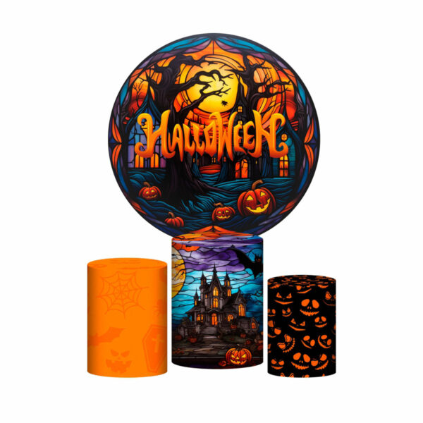 Trio Capa Cilindro + Painel Redondo 3D Halloween 1,50m Veste Fácil