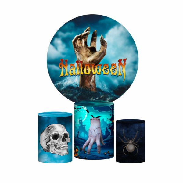 Trio Capa Cilindro + Painel Redondo 3D Halloween 1,50m Veste Fácil
