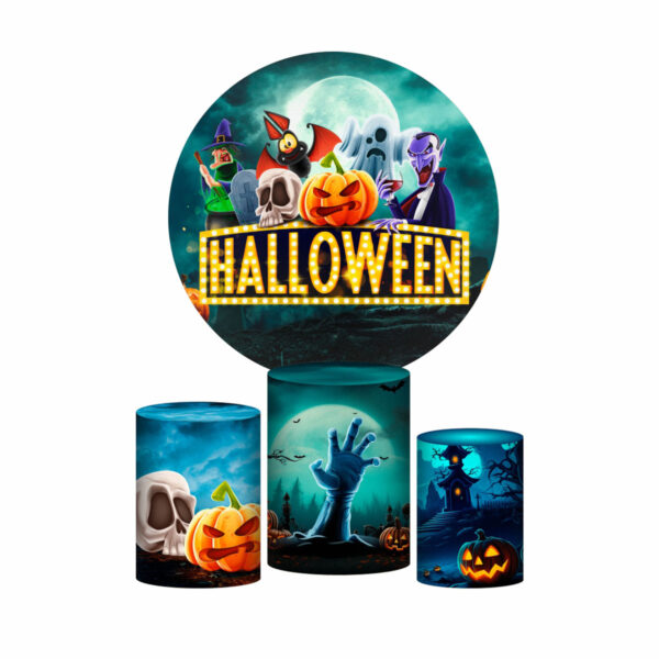 Trio Capa Cilindro + Painel Redondo 3D Halloween 1,50m Veste Fácil