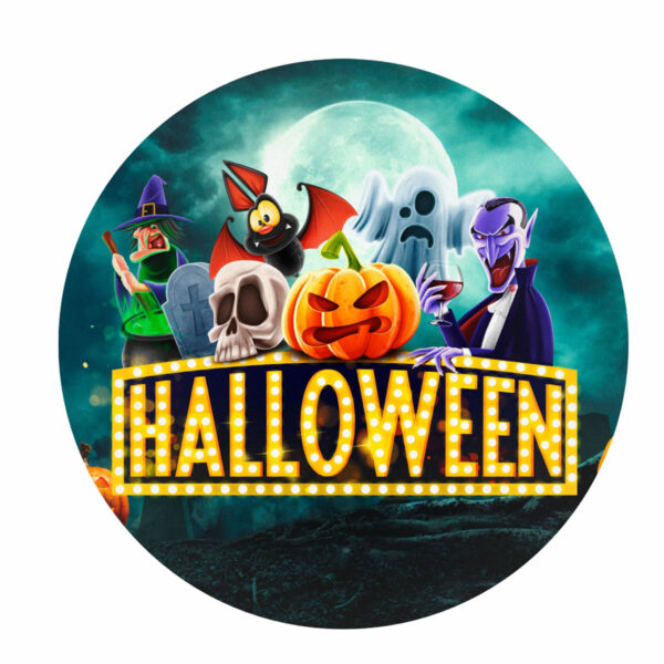 Painel Redondo 3D Halloween Tecido Sublimado 1,50m x 1,50m