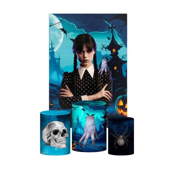 Kit Casado Halloween Wandinha Trio Capa Cilindro Retangular Tecido