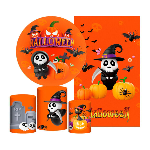 Kit Casado Halloween Painel Redondo Trio Capas Cilindro Retangular