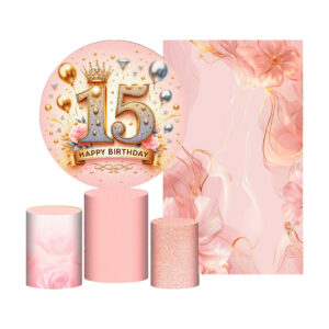 Kit Casado 15 Anos 3D Painel Redondo Trio Capas Cilindro Retangular