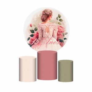 Trio Capa Cilindro + Painel Redondo 15 Anos 3D 1,50m Veste Fácil