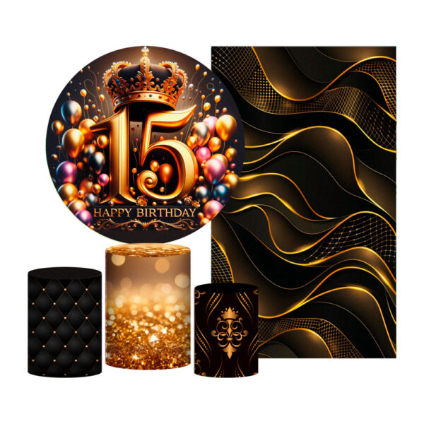 Kit Casado 15 Anos 3D Painel Redondo Trio Capas Cilindro Retangular